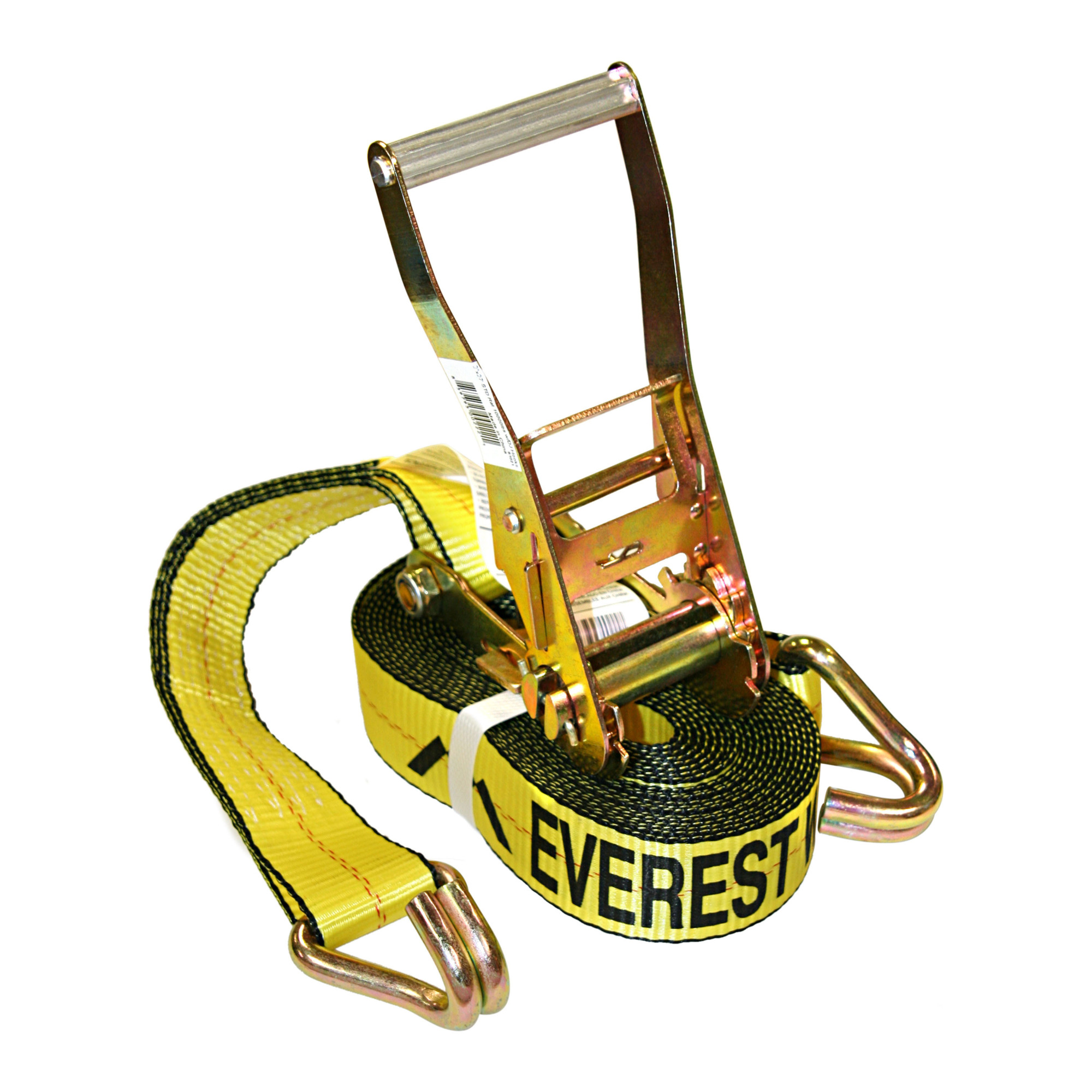 Everest Heavy-Duty Aluminum Ratchet Tie Down — 4in. x 27ft., 5400-Lb. WLL, Yellow, DJ-Hook, Model# S1037